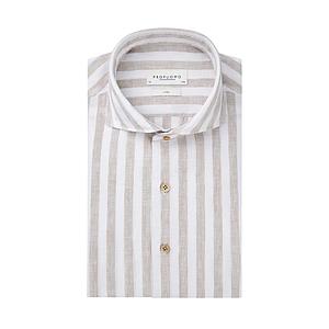 Profuomo hemd lange mouwen heren beige Slim fit
