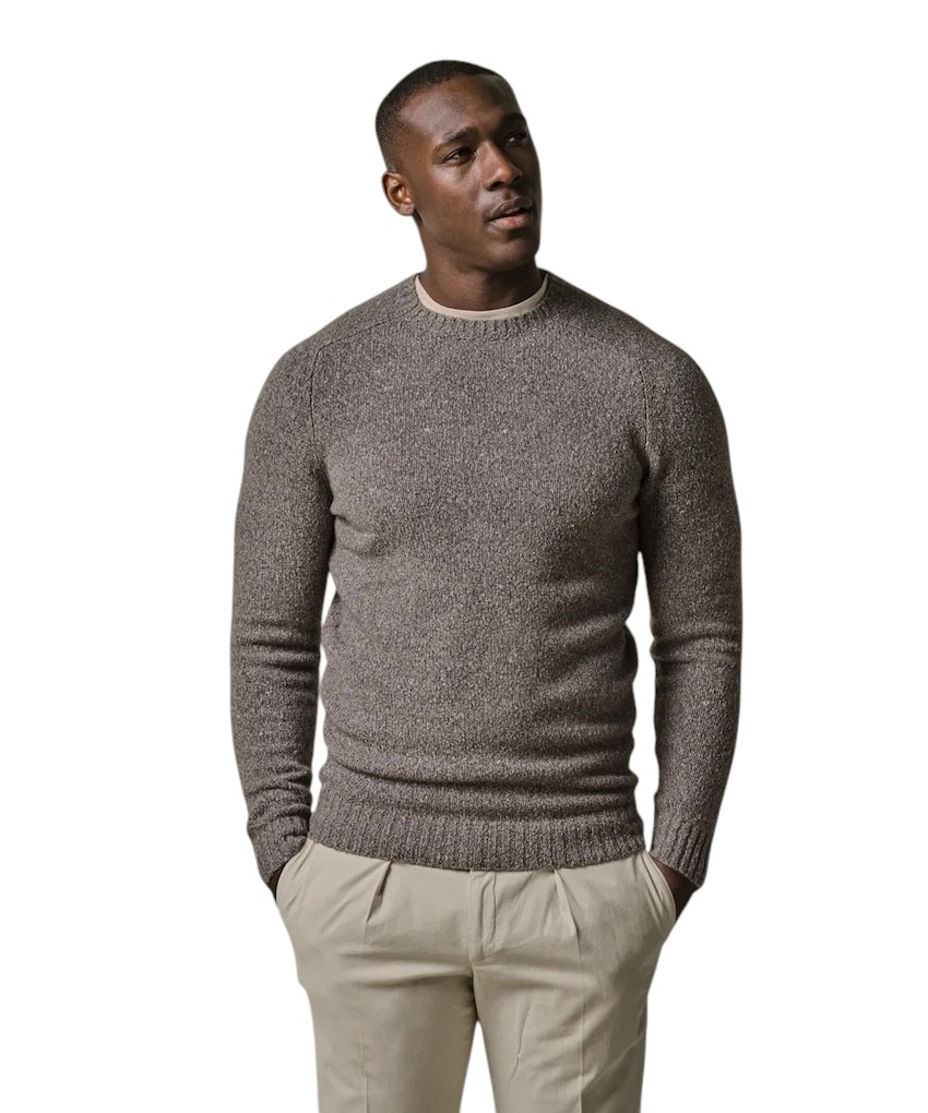 Profuomo pull trui ronde hals heren licht bruin